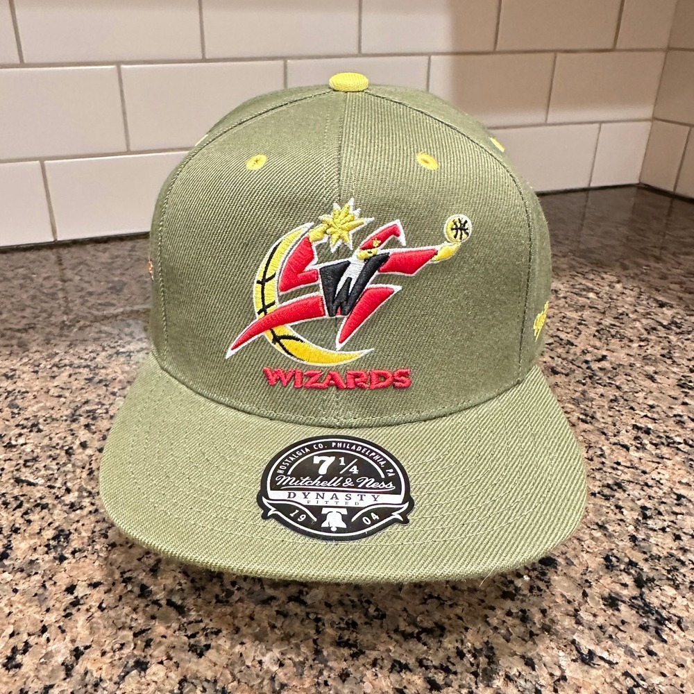 Washington Wizards Mitchell & Ness Hardwood Classics Olive Fitted Hat 7 1/4 New